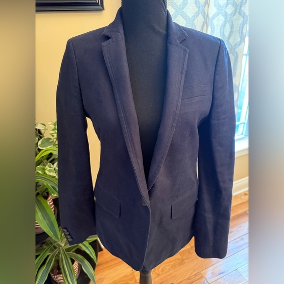 J Crew Solid Navy Blue 100% Linen Regent Blazer Suit Jacket Women’s Size 2 - Picture 4 of 16